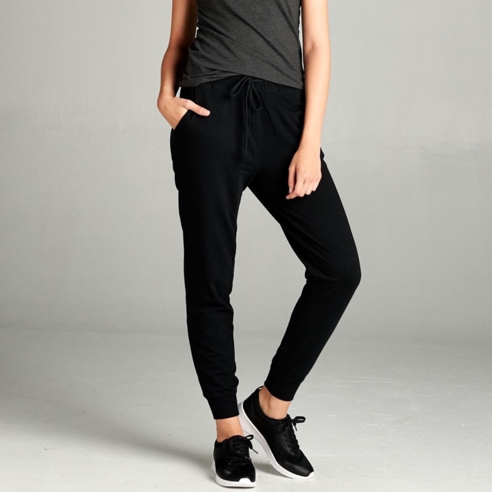 French Terry Drawstring Joggers in Black